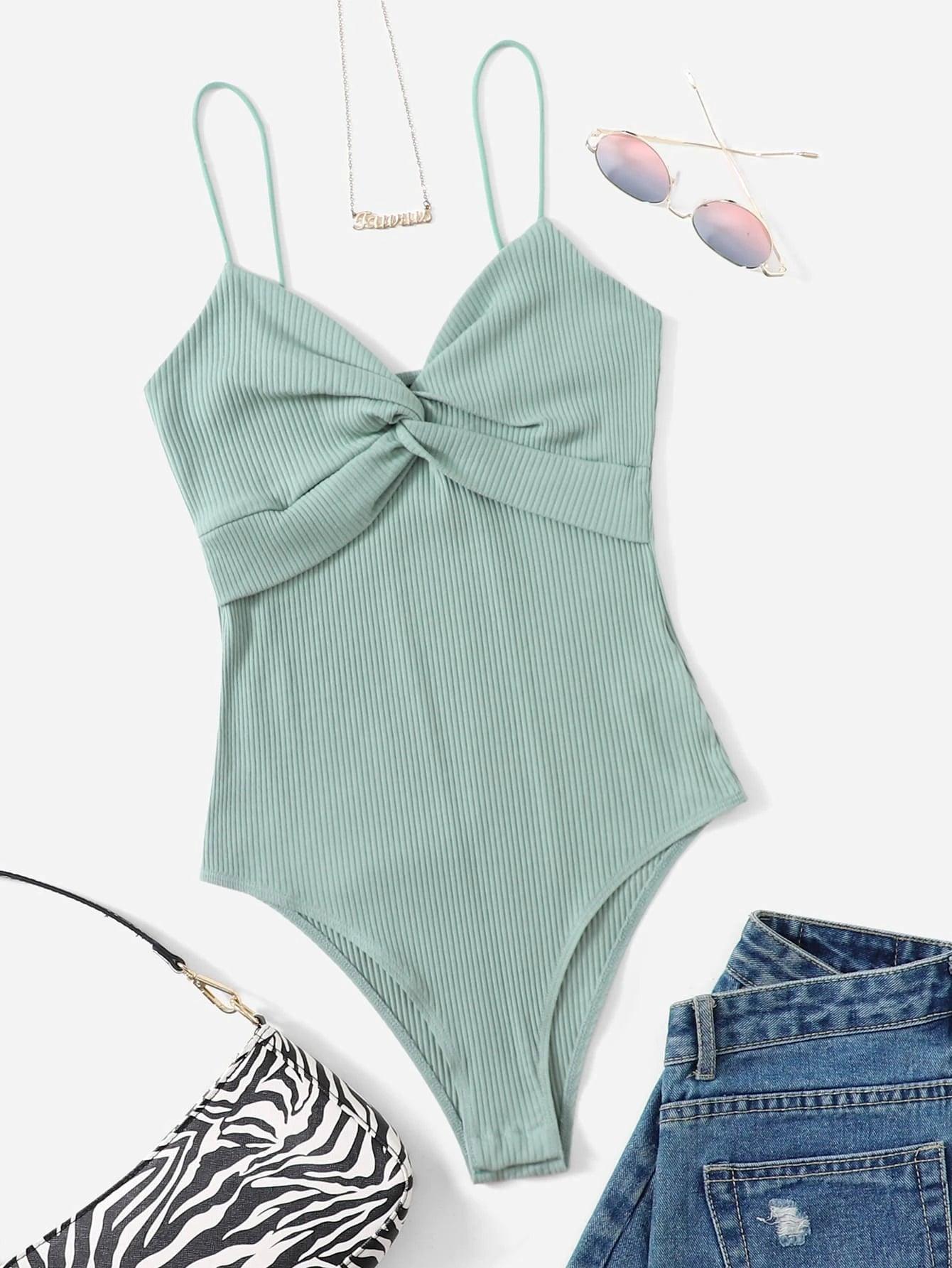 Sleeveless Front Rib-Knit Slip Bodysuit-Comfy Jumpsuits