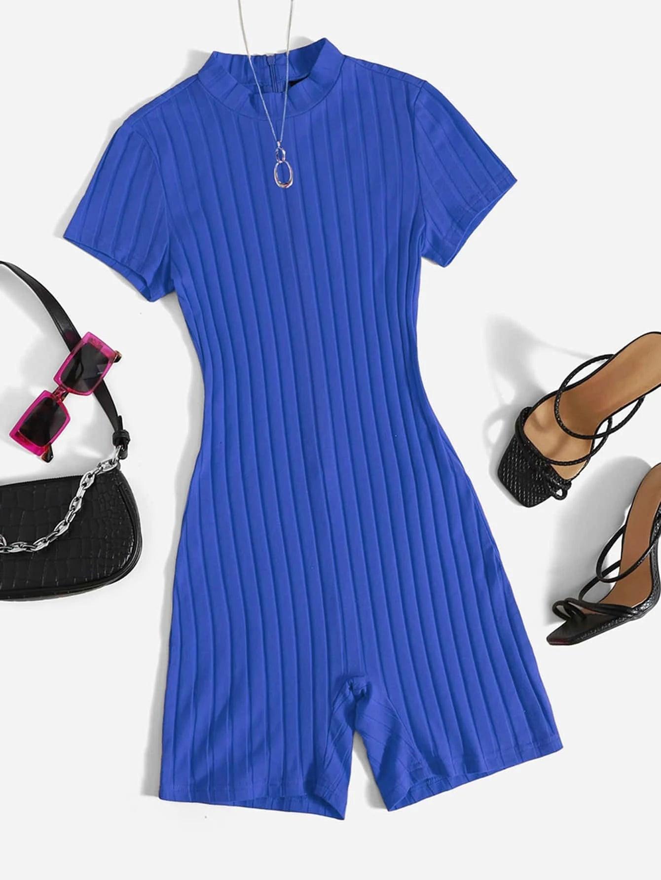 Mock Neck Rib-knit Unitard Romper-Comfy Jumpsuits
