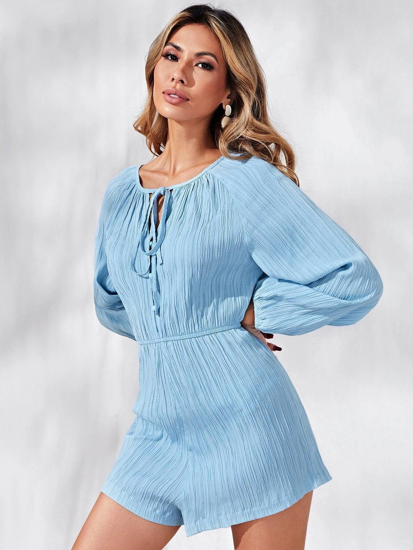 Tie Front Lantern Long Sleeve Dress-Comfy Jumpsuits