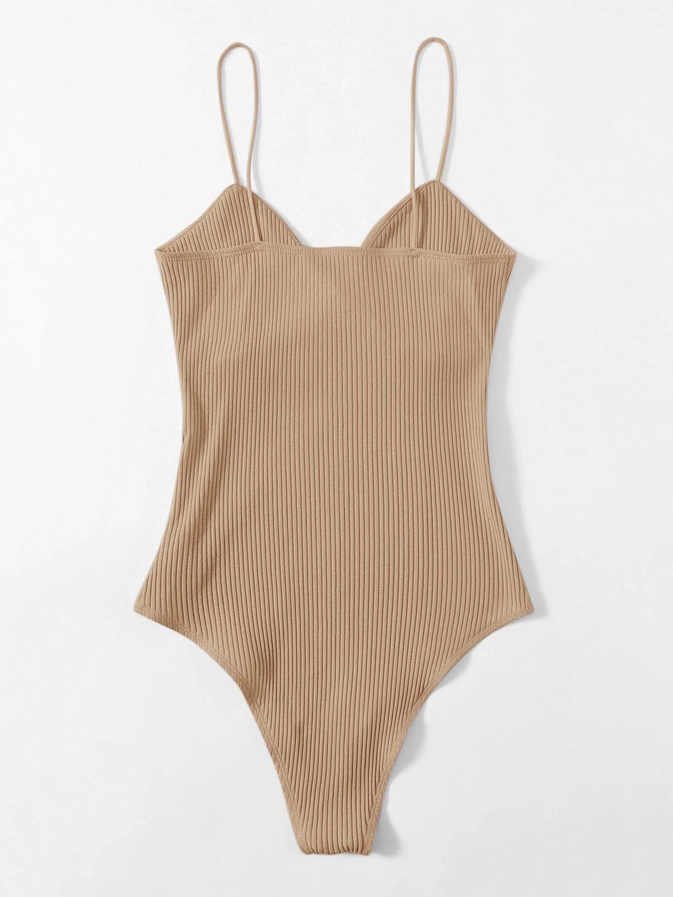 Sleeveless Front Rib-Knit Slip Bodysuit-Comfy Jumpsuits