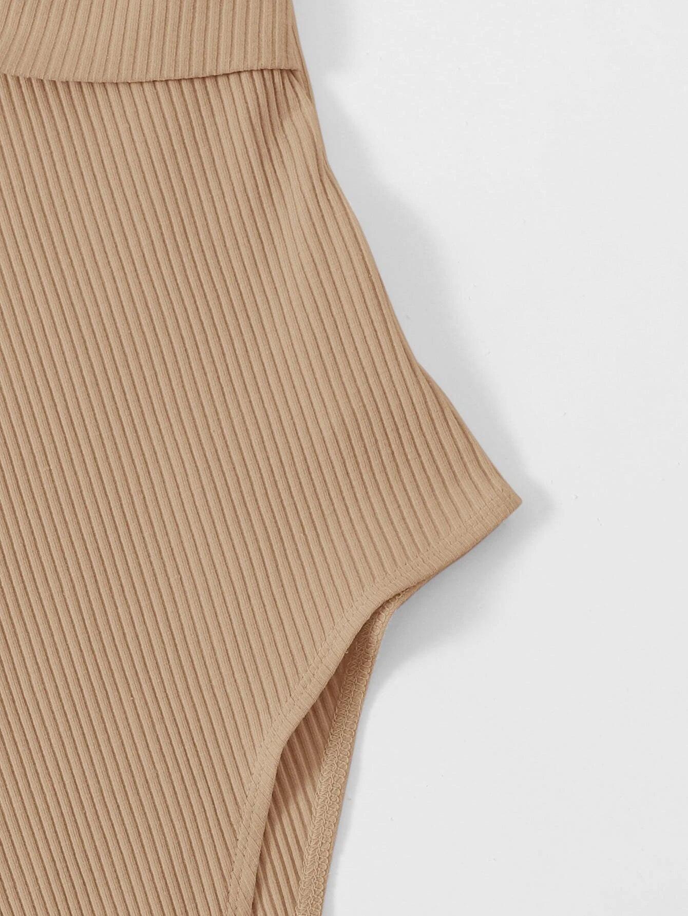 Sleeveless Front Rib-Knit Slip Bodysuit-Comfy Jumpsuits