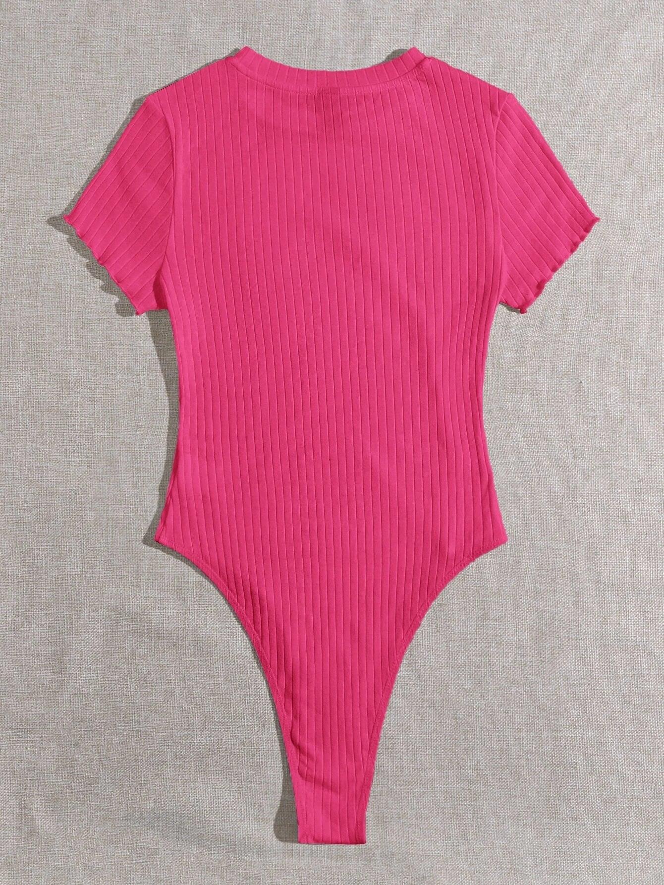 Lettuce Trim Ribbed Knit Bodysuit-Comfy Jumpsuits