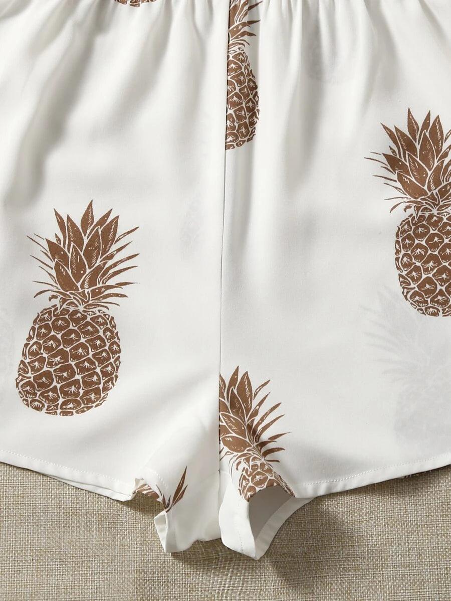 Pineapple Print Backless Cami Romper-Comfy Jumpsuits