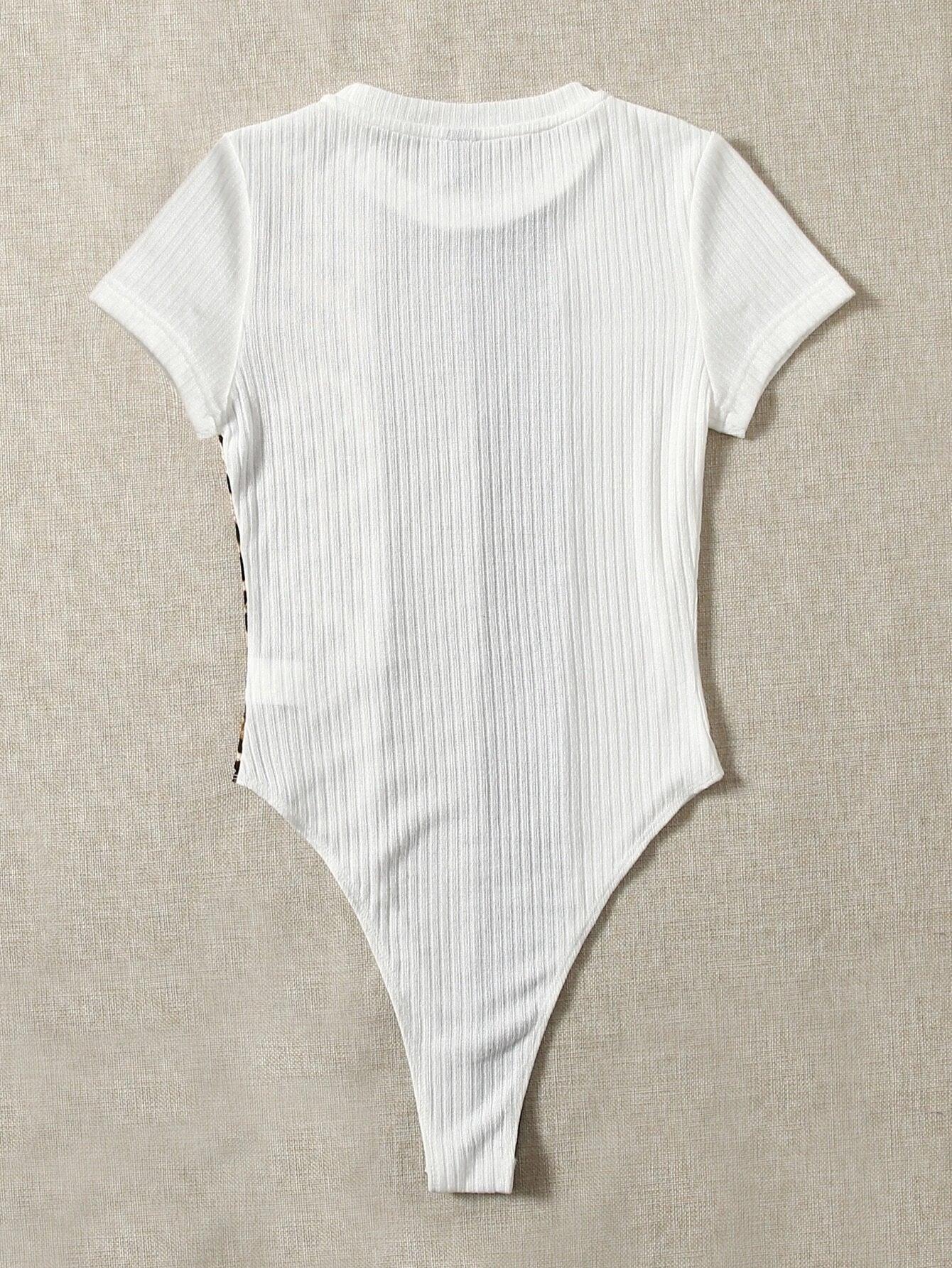 Leopard Print Round Neck Bodysuit-Comfy Jumpsuits