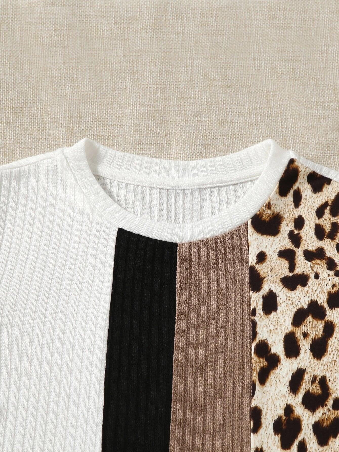 Leopard Print Round Neck Bodysuit-Comfy Jumpsuits