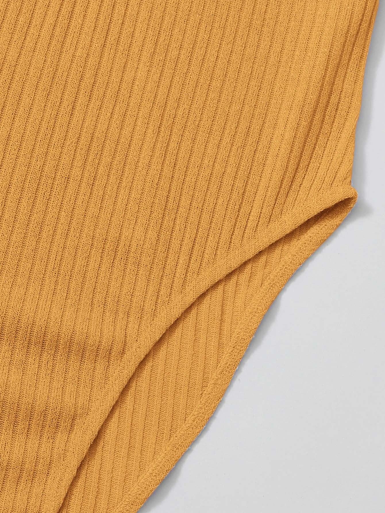 Puff Sleeved Rib-Knit Bodysuit-Comfy Jumpsuits