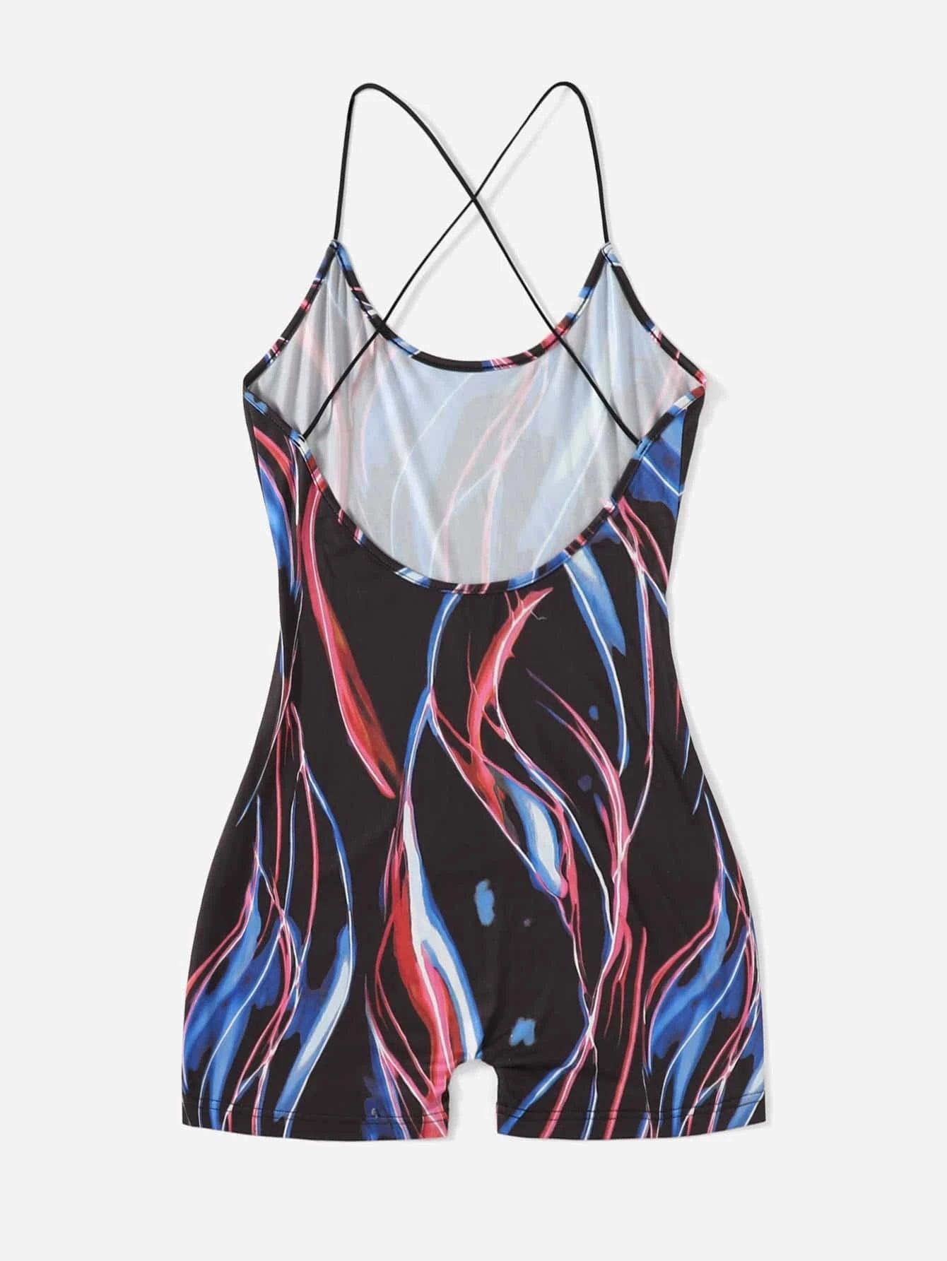 Random Print CrissCross Unitard Romper-Comfy Jumpsuits