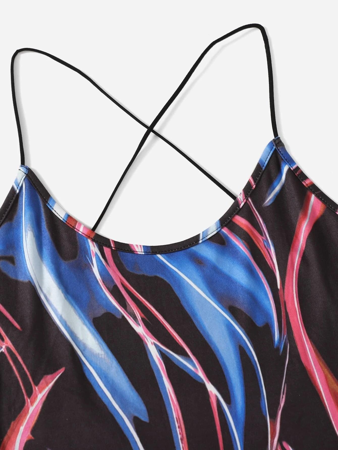 Random Print CrissCross Unitard Romper-Comfy Jumpsuits