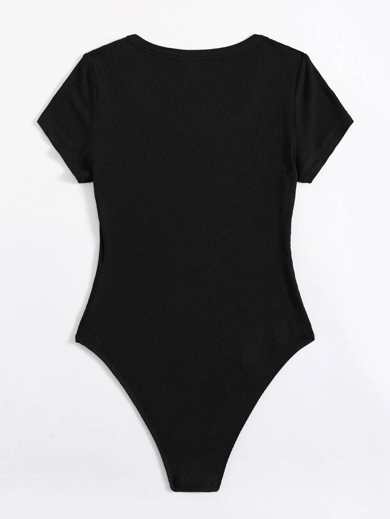 Scoop Neck Rib-Knit Bodysuit-Comfy Jumpsuits
