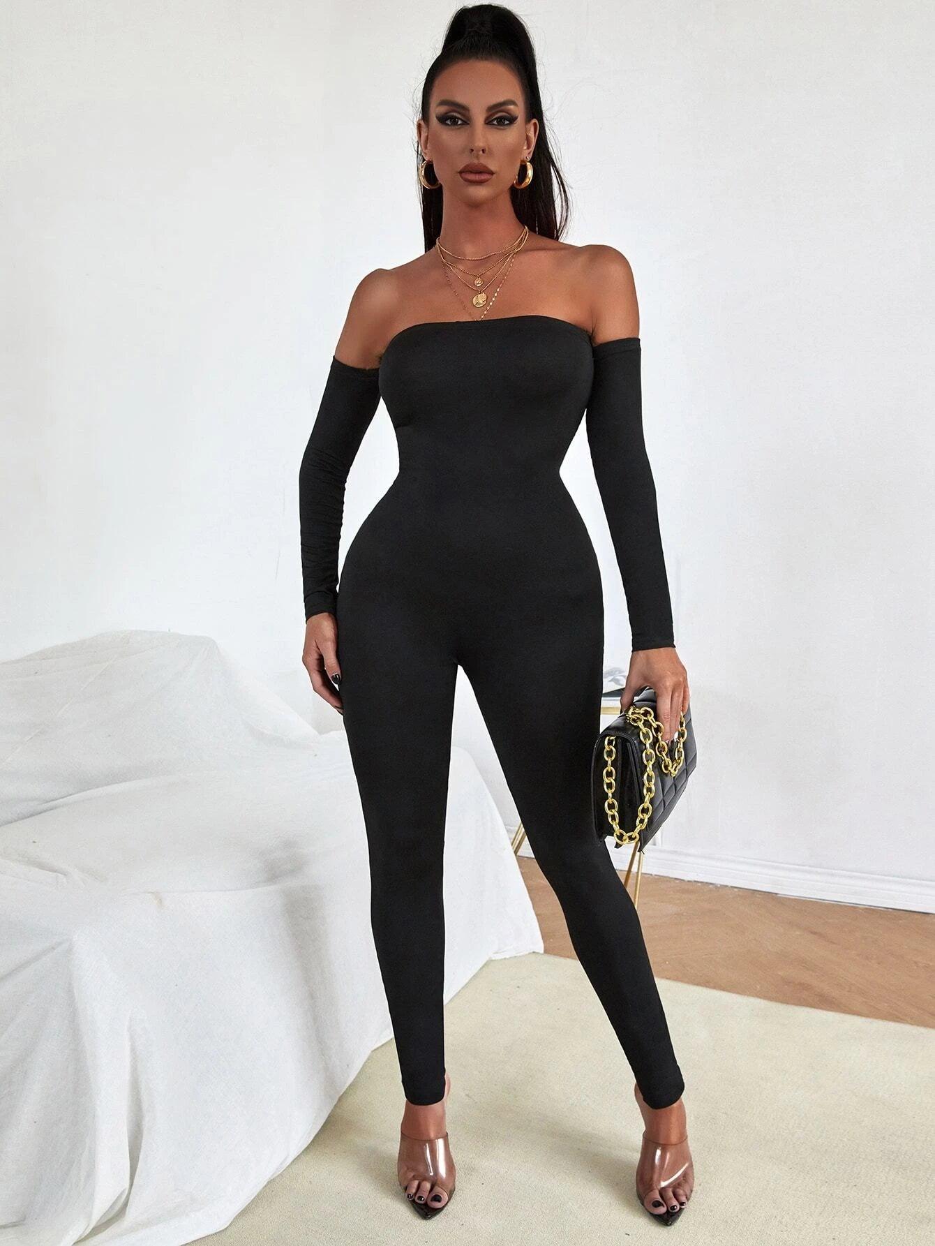 Off Shoulder Bodycon Jumpsuit-Comfy Jumpsuits