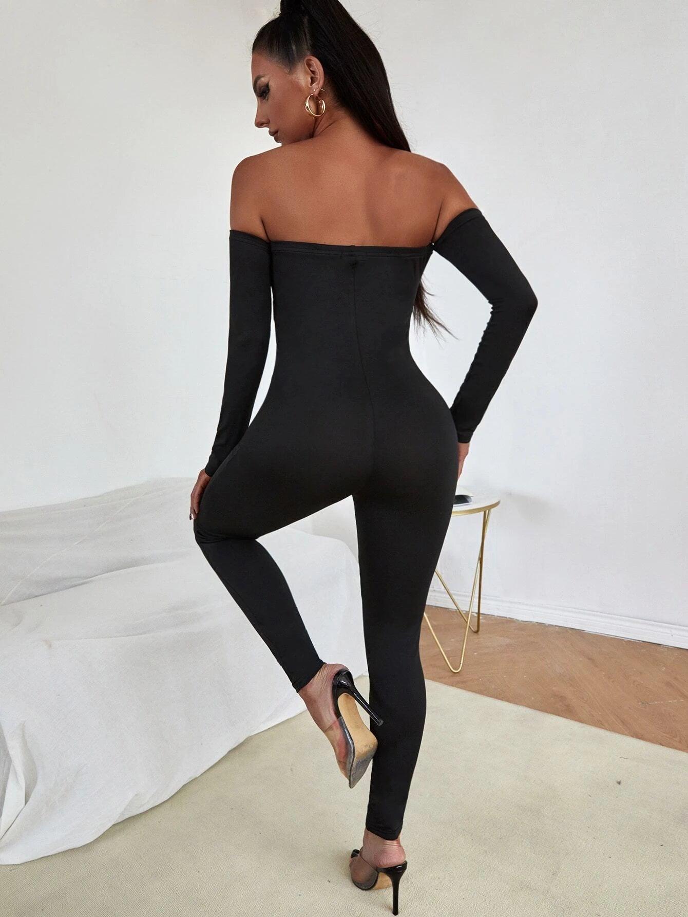 Off Shoulder Bodycon Jumpsuit-Comfy Jumpsuits
