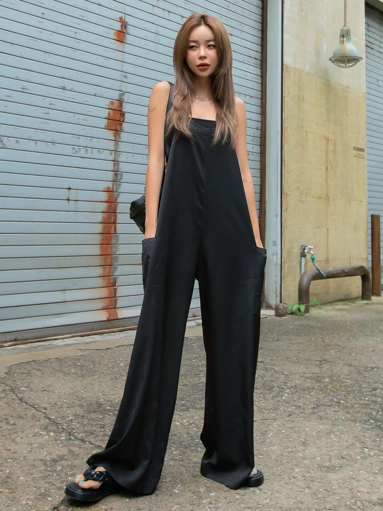 Solid Dual Pocket Cami Jumpsuit-Comfy Jumpsuits