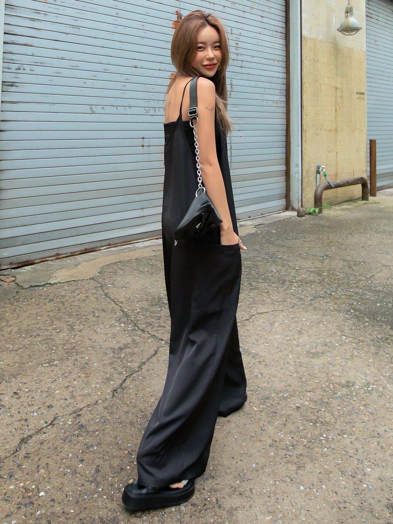 Solid Dual Pocket Cami Jumpsuit-Comfy Jumpsuits