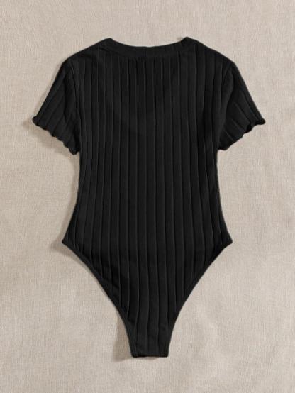 Lettuce Trim Rib Knit Bodysuit-Comfy Jumpsuits