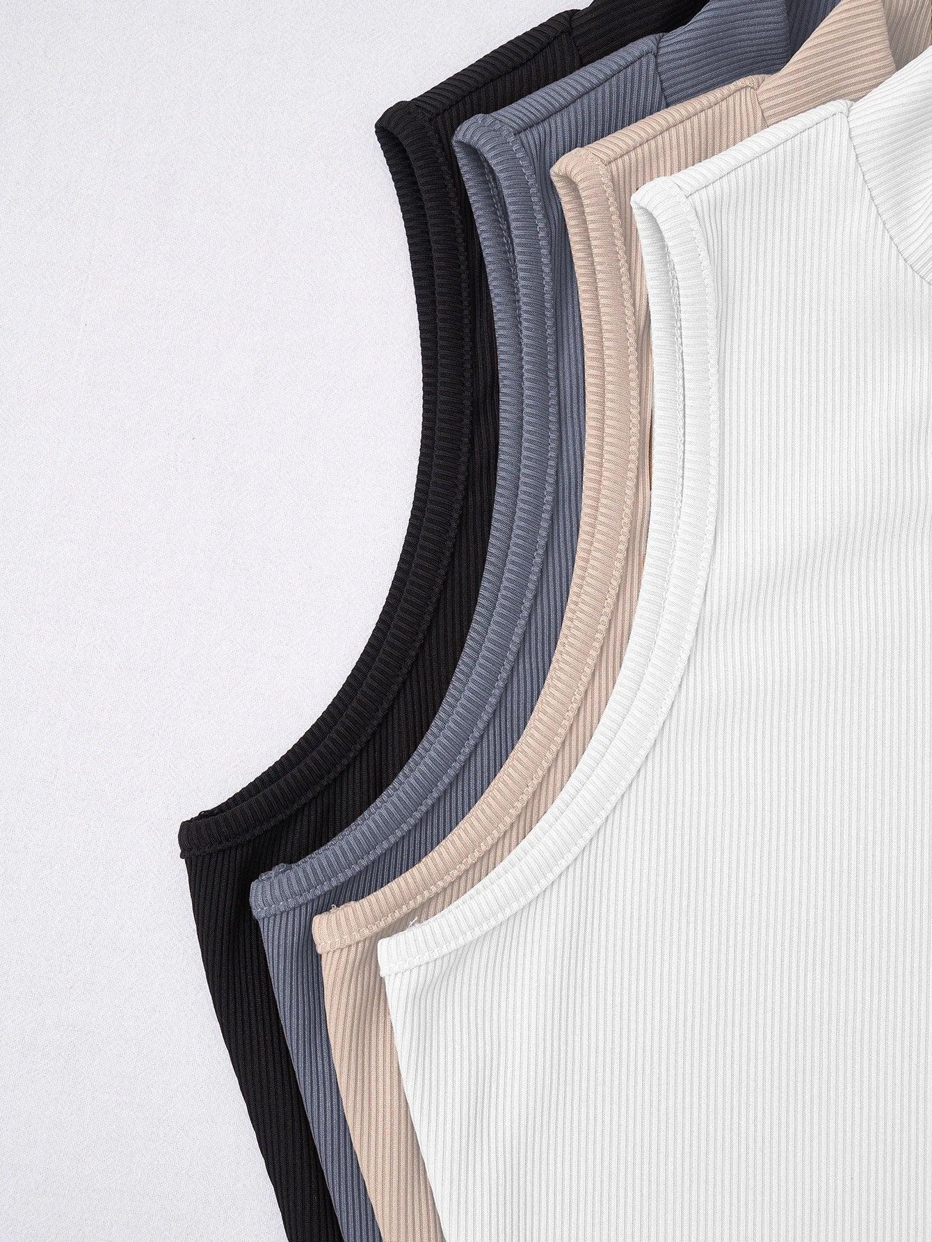 Four Pack Mock Neck Rib Knit Bodysuit-Comfy Jumpsuits