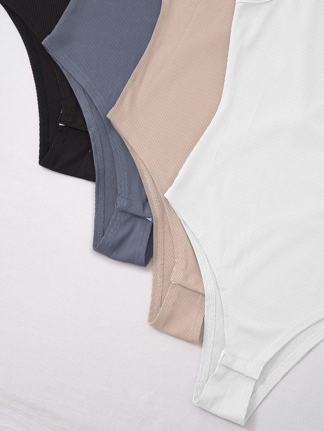 Four Pack Mock Neck Rib Knit Bodysuit-Comfy Jumpsuits