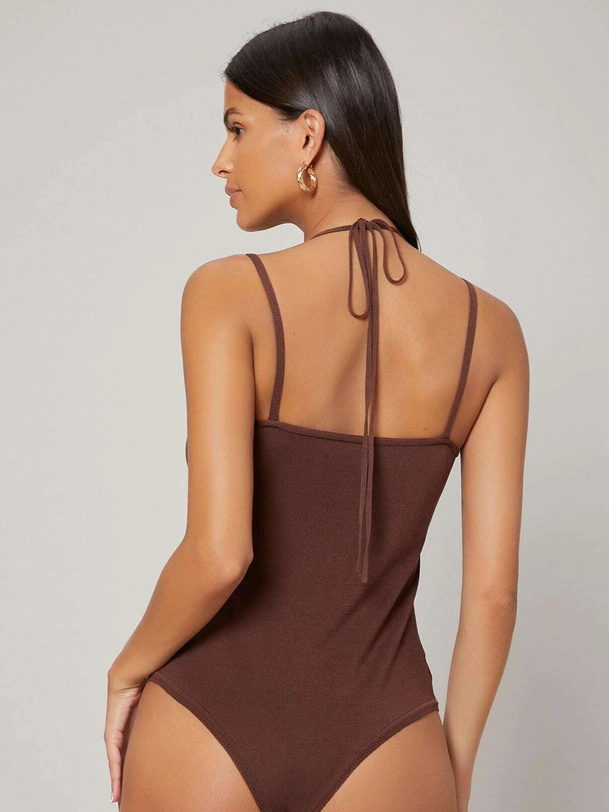 Silk Cut Out Strappy Bodysuit-Comfy Jumpsuits