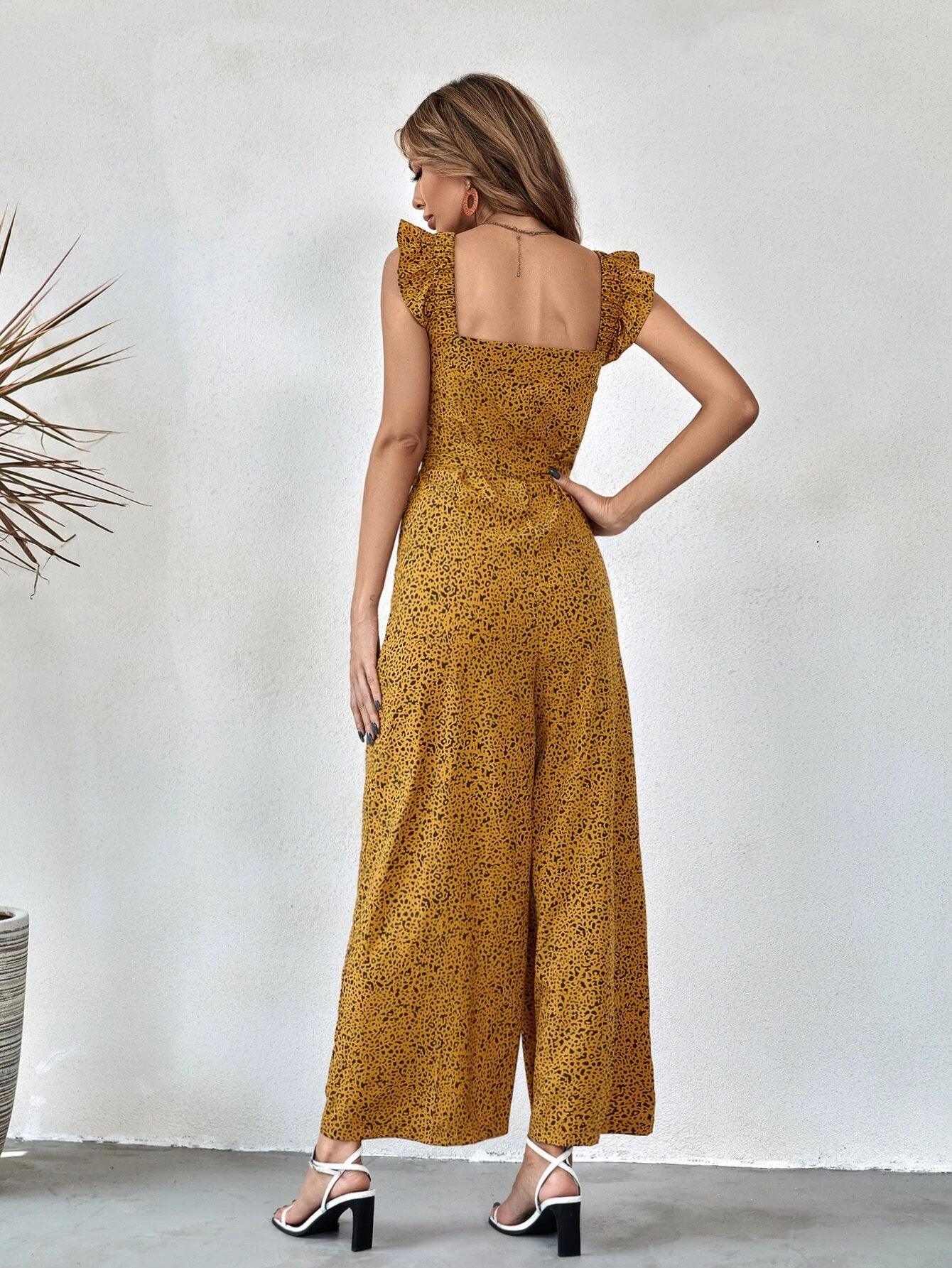 Allover Print Button Front Jumpsuit-Comfy Jumpsuits