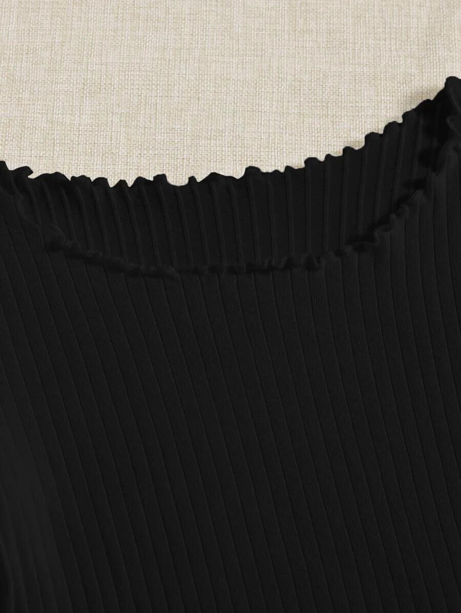 Lettuce Trim Rib Knit Skinny Romper-Comfy Jumpsuits