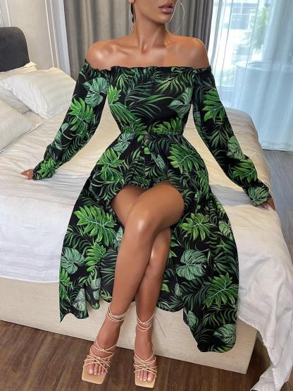 Off Shoulder Flounce Sleeve Romper-Comfy Jumpsuits