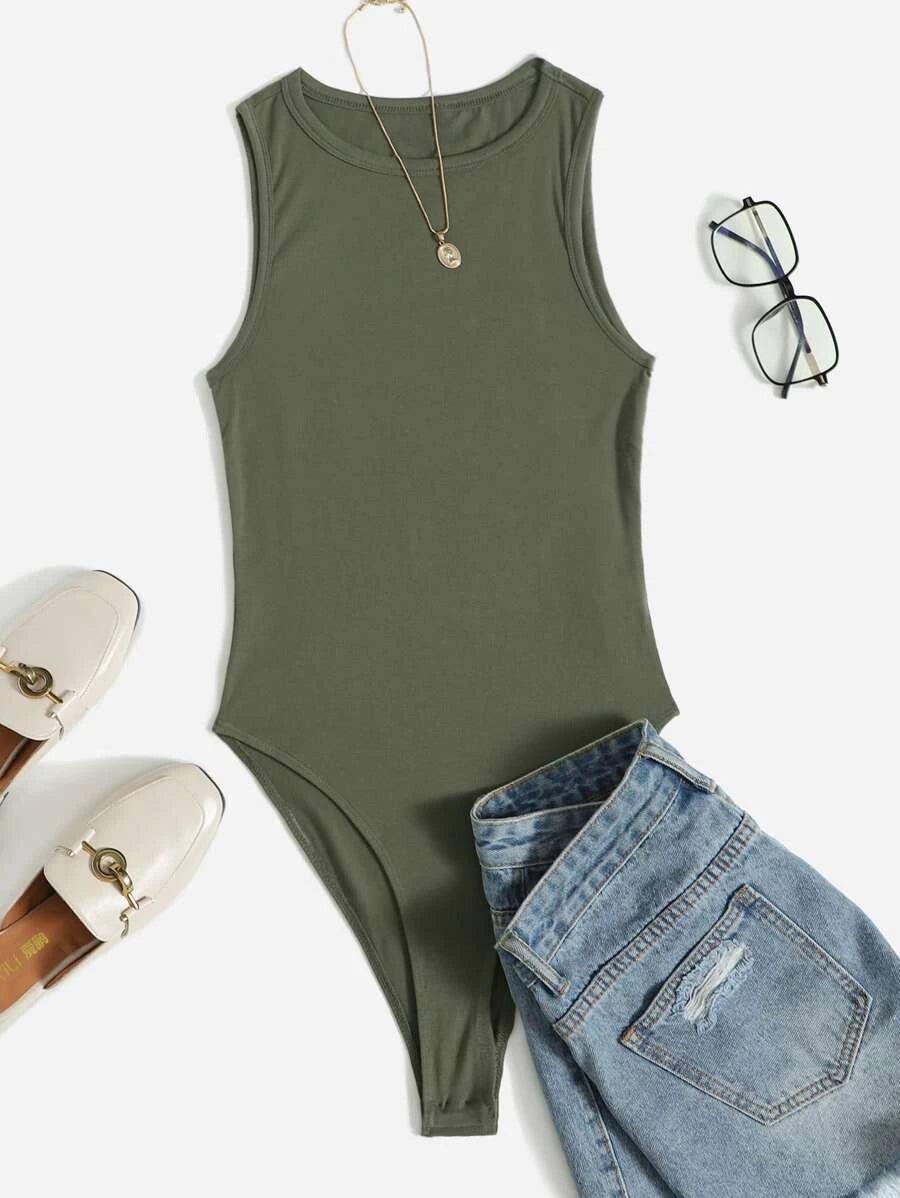Solid Skinny Bodysuit-Comfy Jumpsuits