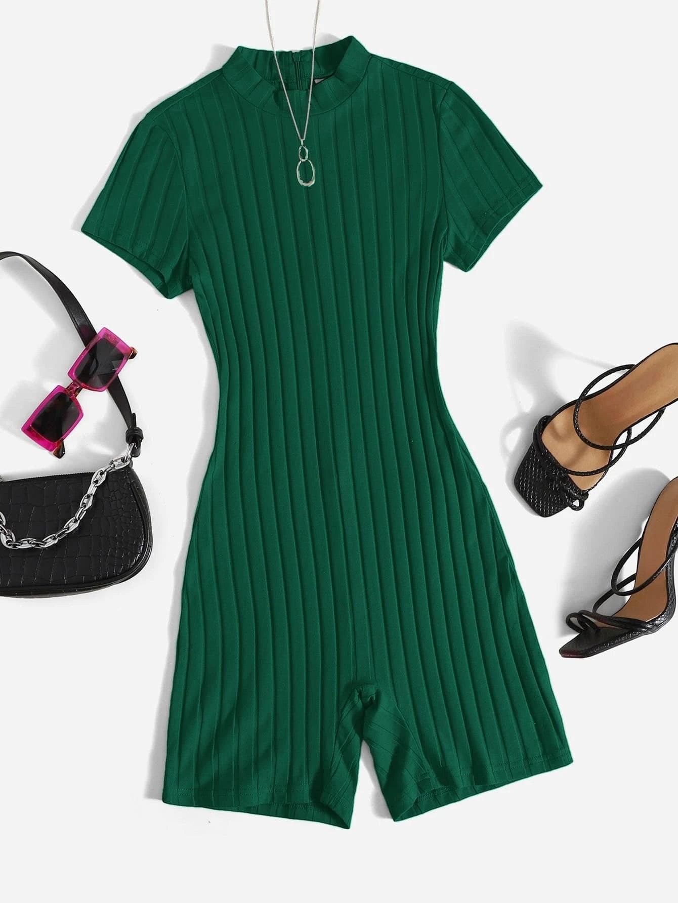 Mock Neck Rib-knit Unitard Romper-Comfy Jumpsuits
