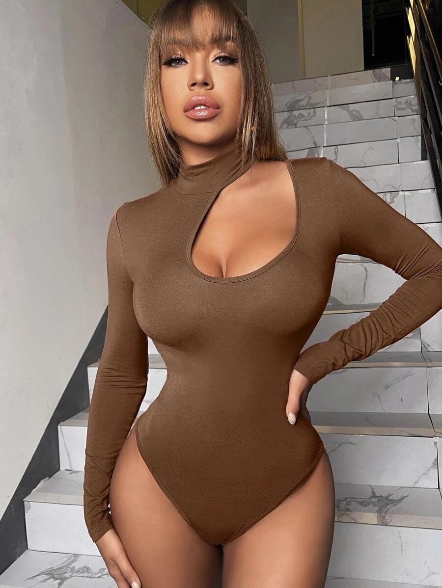 Mock Neck Slim Fit Bodysuit-Comfy Jumpsuits