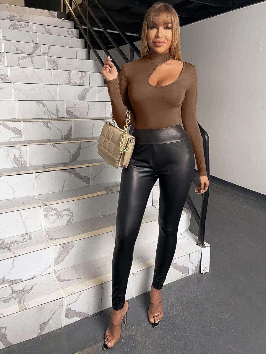 Mock Neck Slim Fit Bodysuit-Comfy Jumpsuits