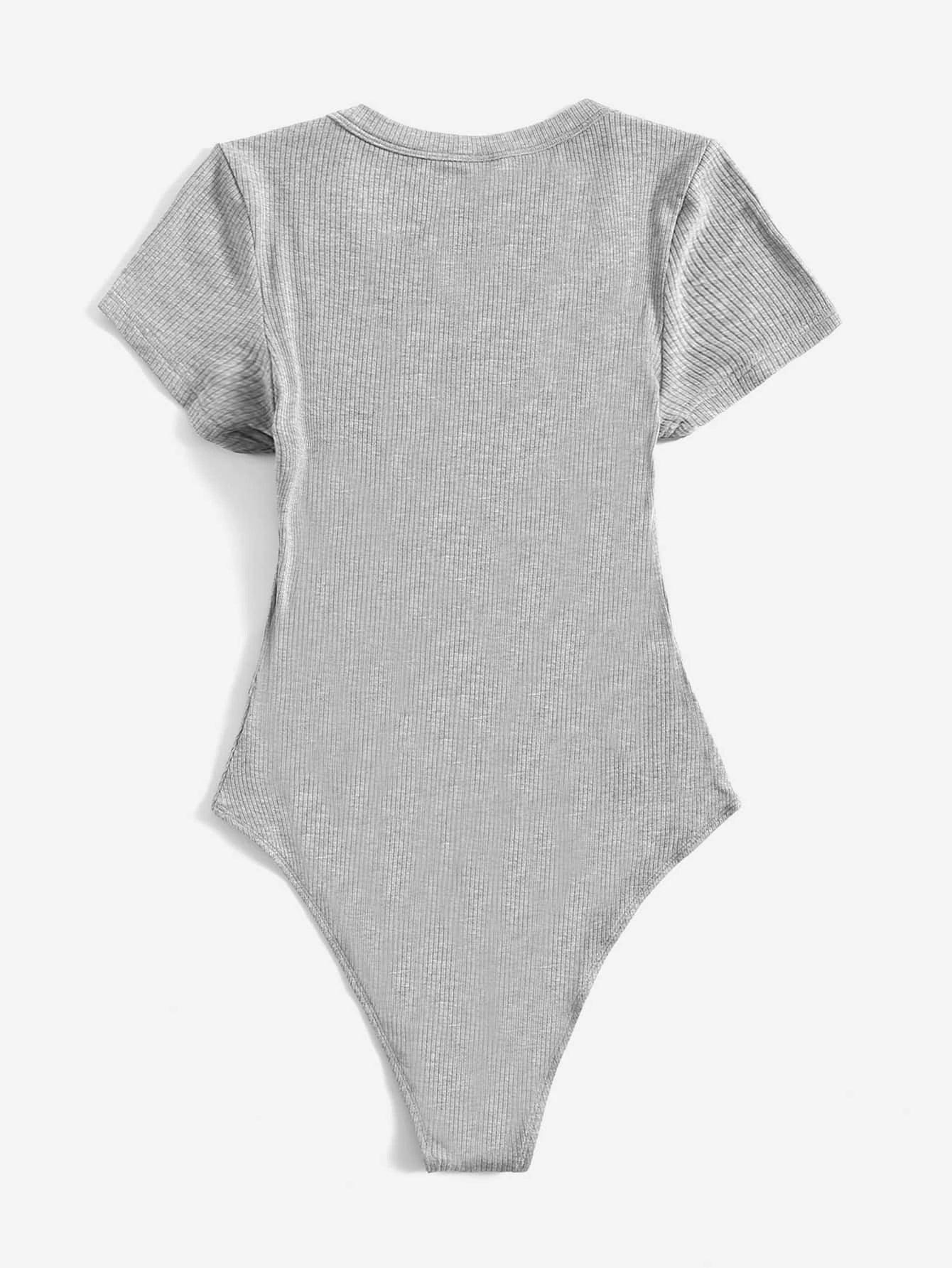 Scoop Neck Rib-Knit Bodysuit-Comfy Jumpsuits