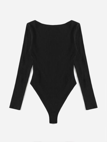 Ribbed Knit Bodysuit-Comfy Jumpsuits