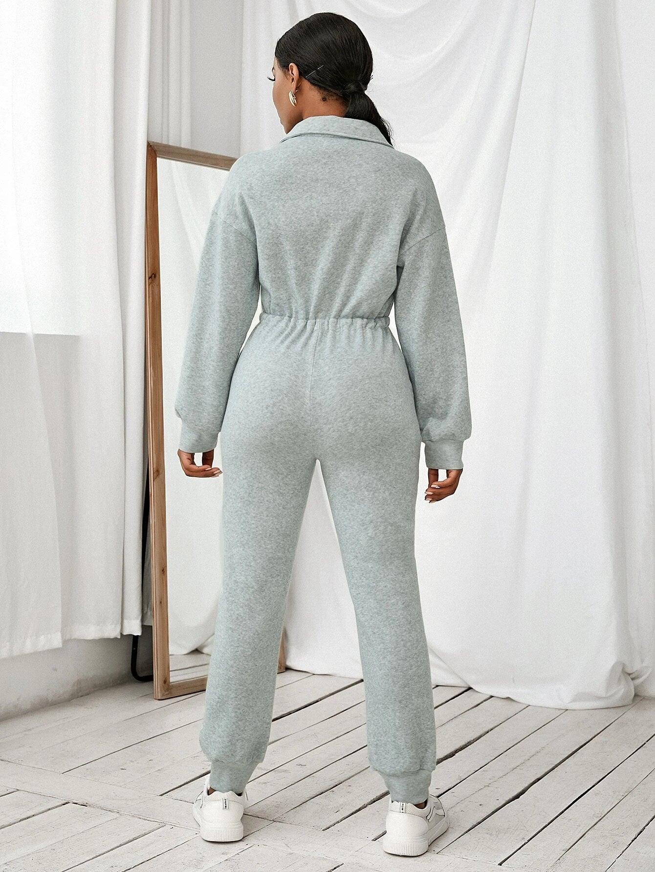 Drop Shoulder Long Sleeve Jumpsuit-Comfy Jumpsuits