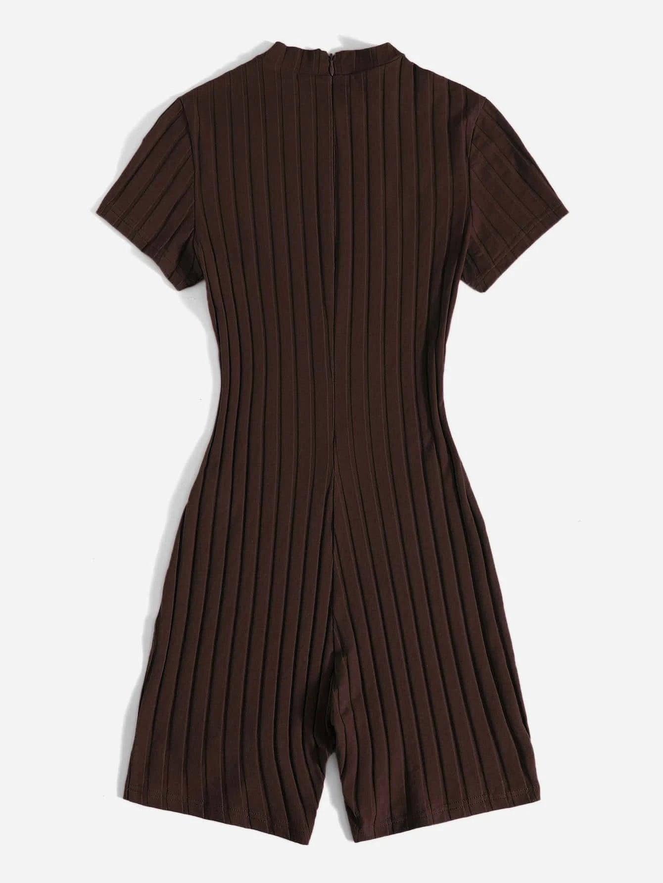 Mock Neck Rib-knit Unitard Romper-Comfy Jumpsuits