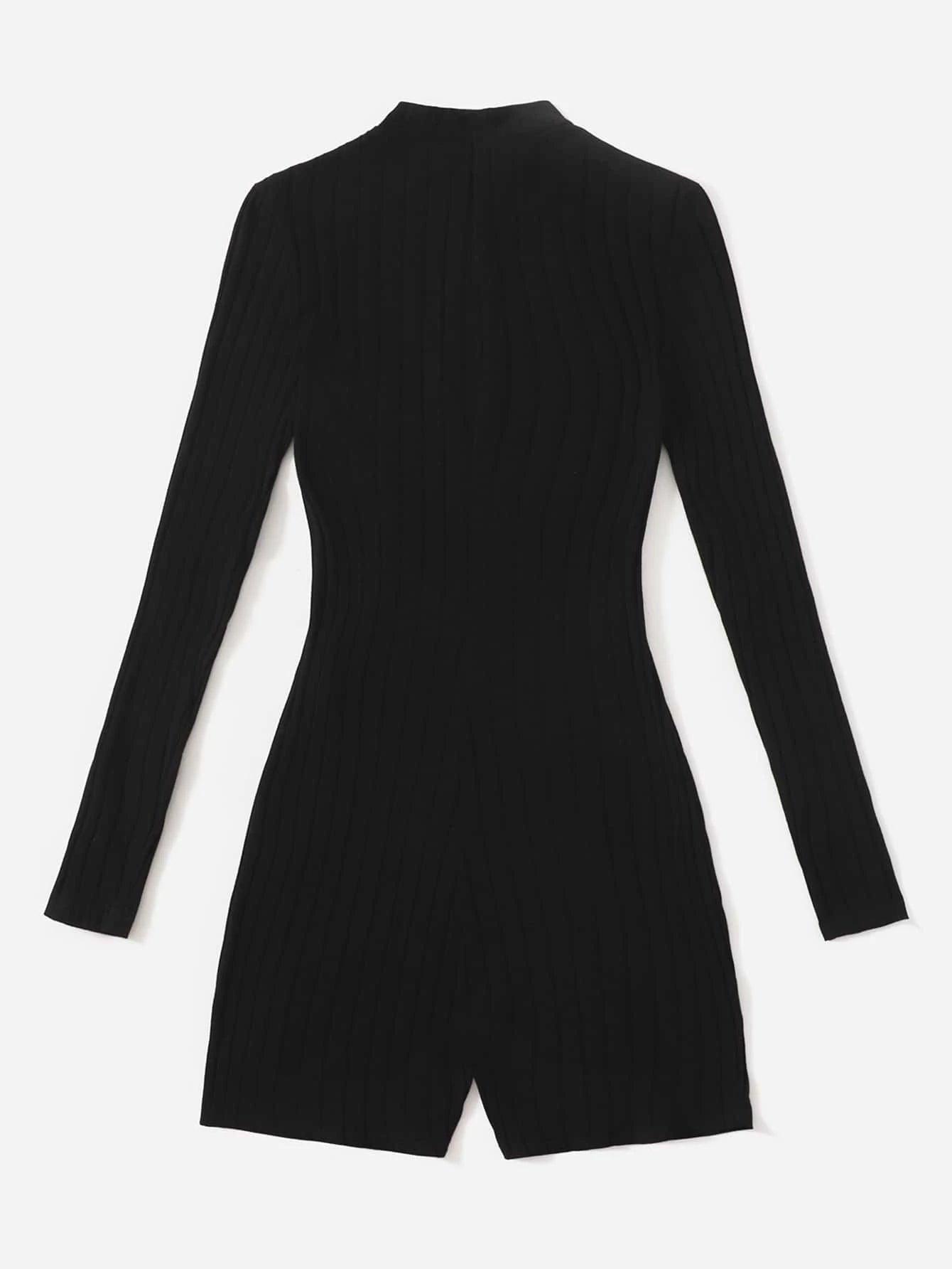 Mock Neck Ribbed Knit Romper-Comfy Jumpsuits