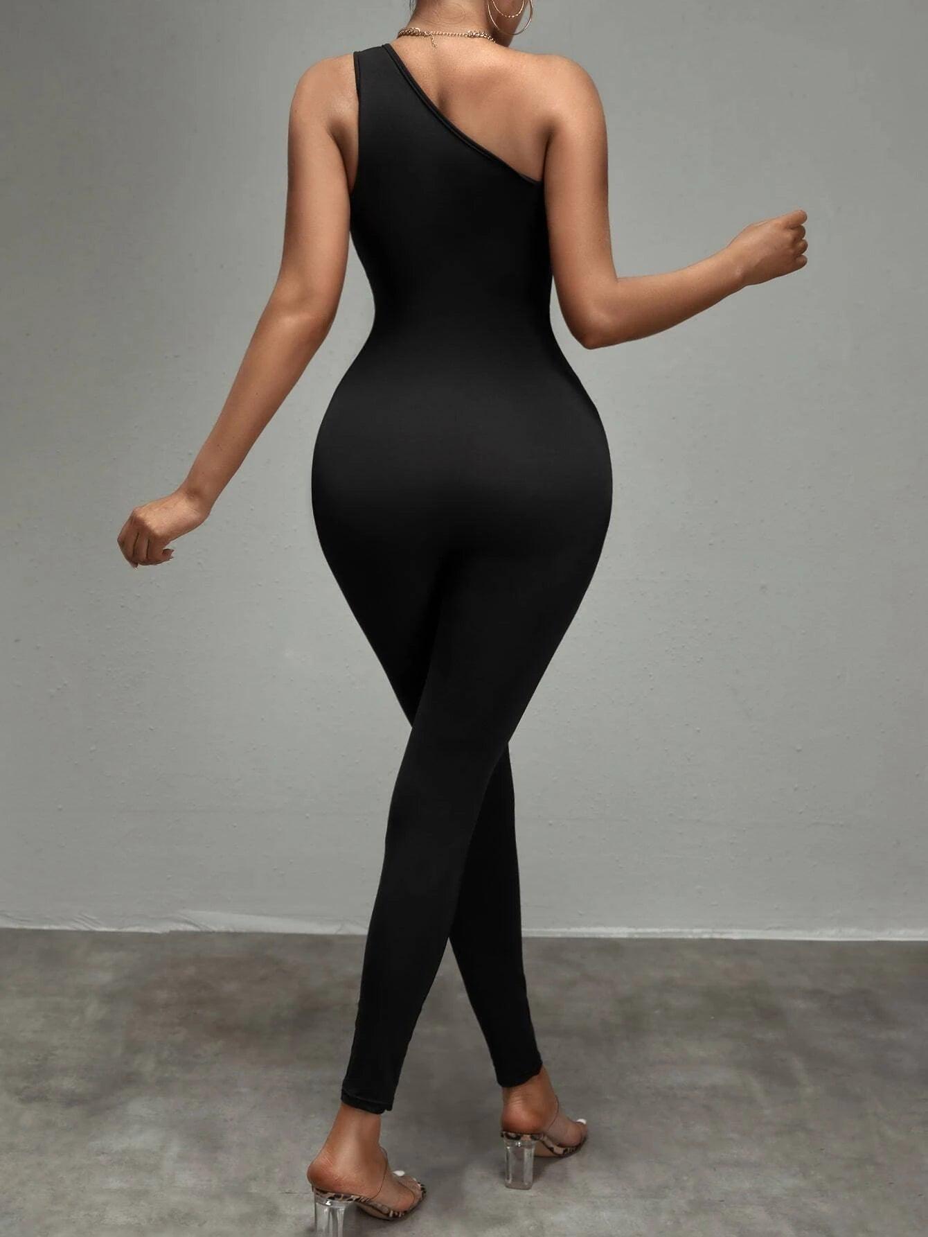 One Shoulder Unitard Jumpsuit-Comfy Jumpsuits