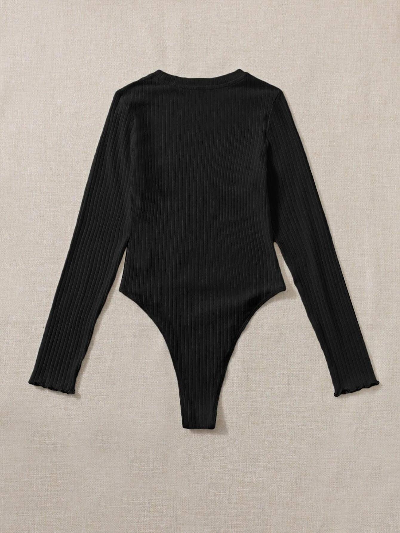 Rib-Knit Solid Bodysuit-Comfy Jumpsuits