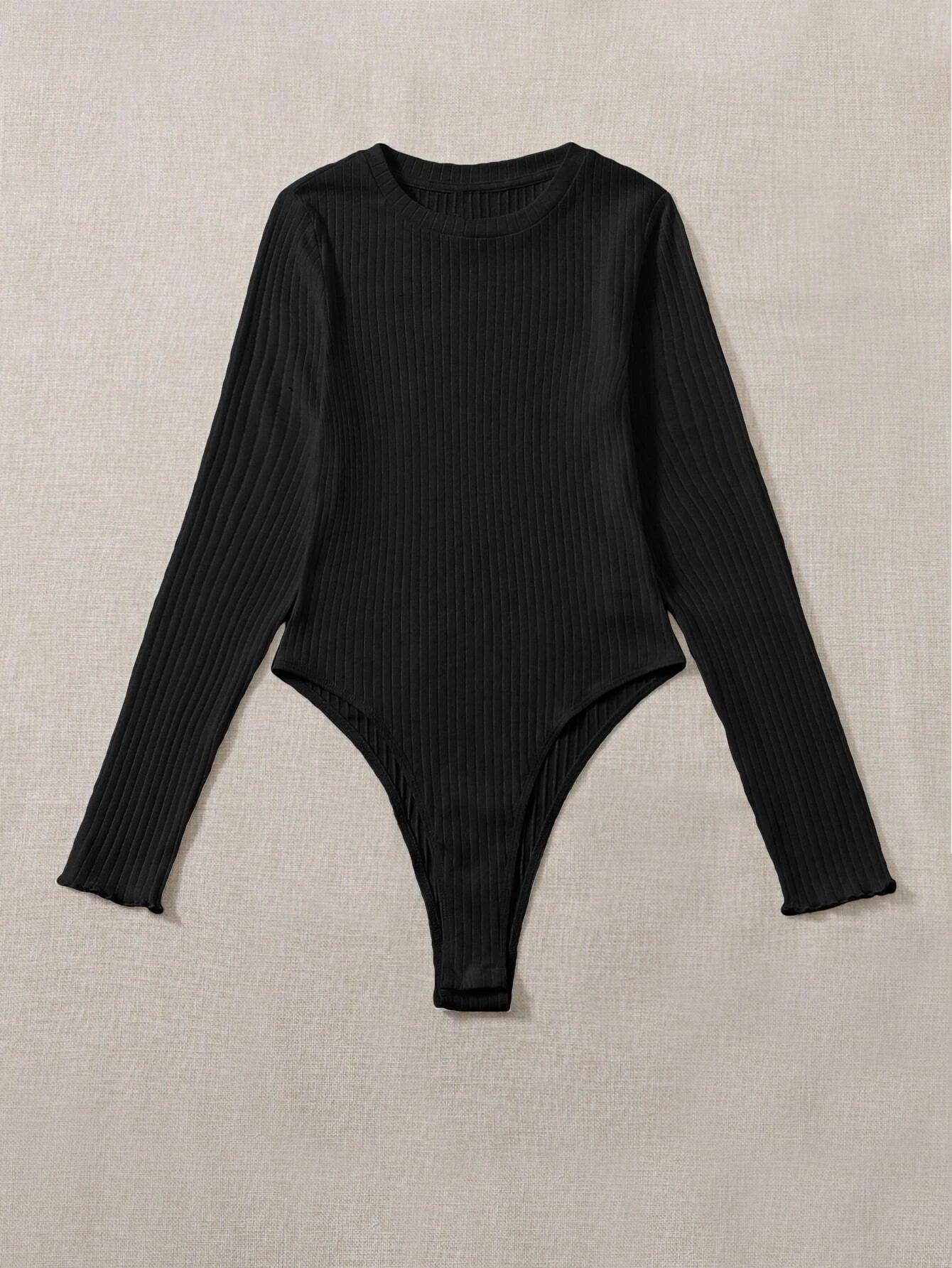 Rib-Knit Solid Bodysuit-Comfy Jumpsuits