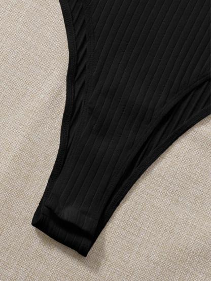 Rib-Knit Solid Bodysuit-Comfy Jumpsuits