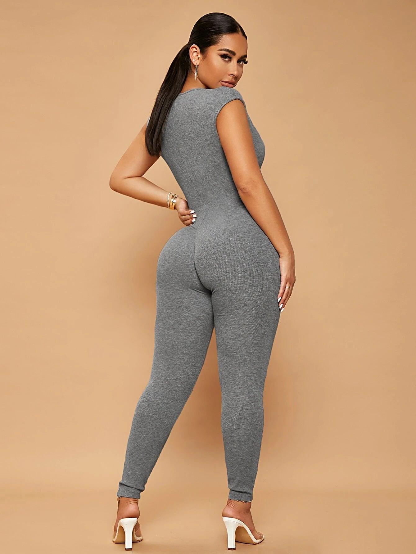 Deep V Neck Unitard Jumpsuit-Comfy Jumpsuits
