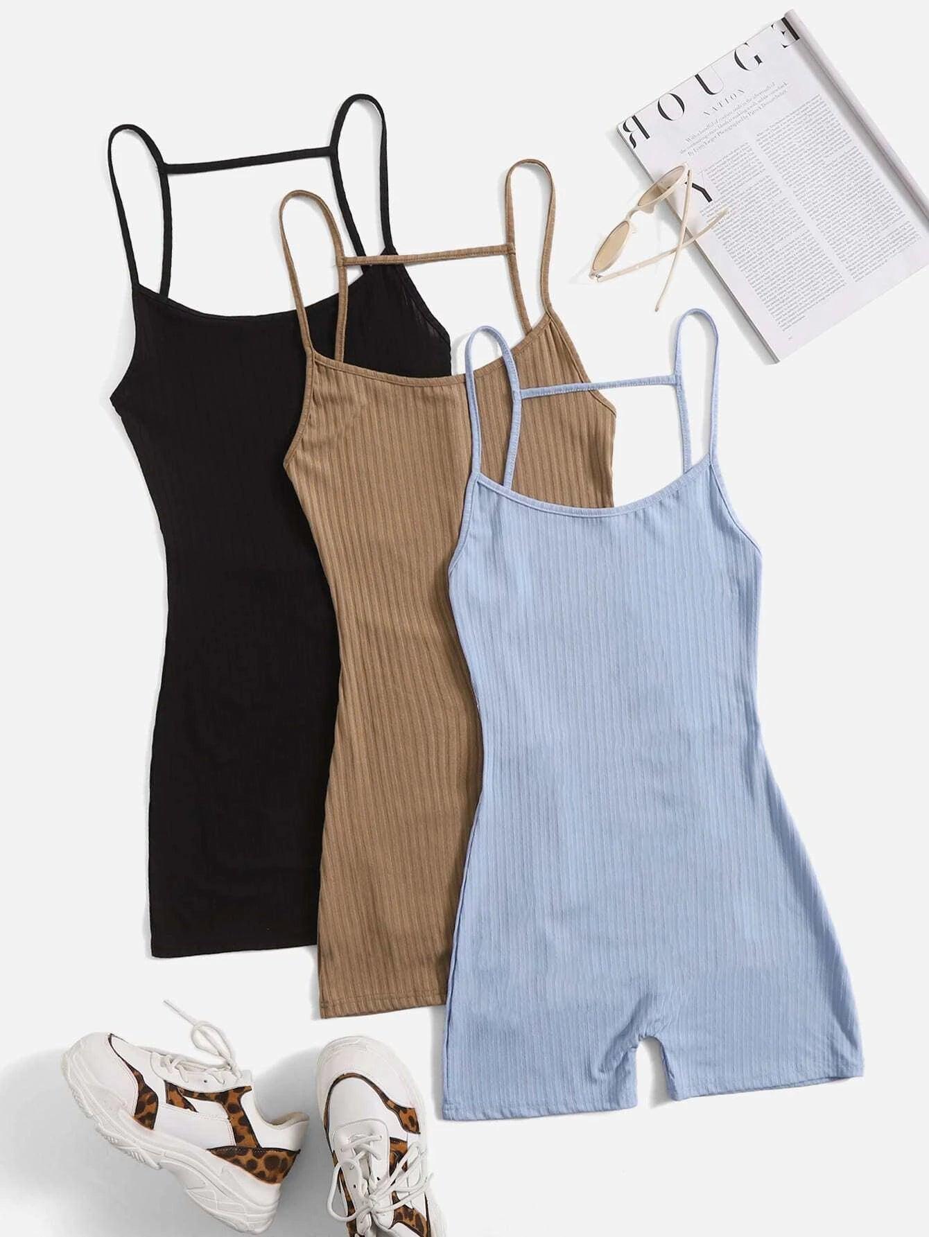 3 Pieces Spaghetti Strap Cami Romper-Comfy Jumpsuits