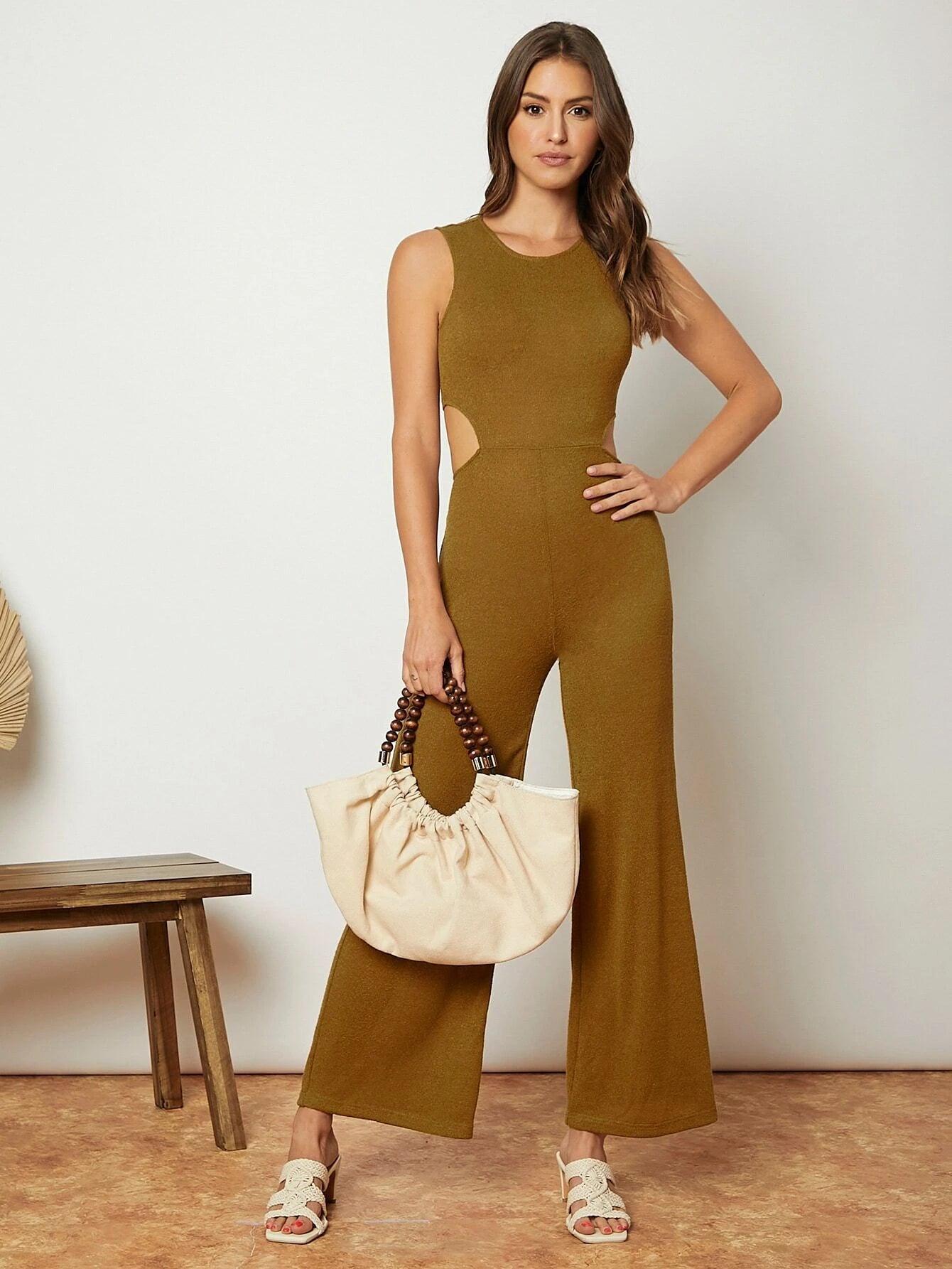 Long Button Detail Sleeveless Jumpsuit-Comfy Jumpsuits