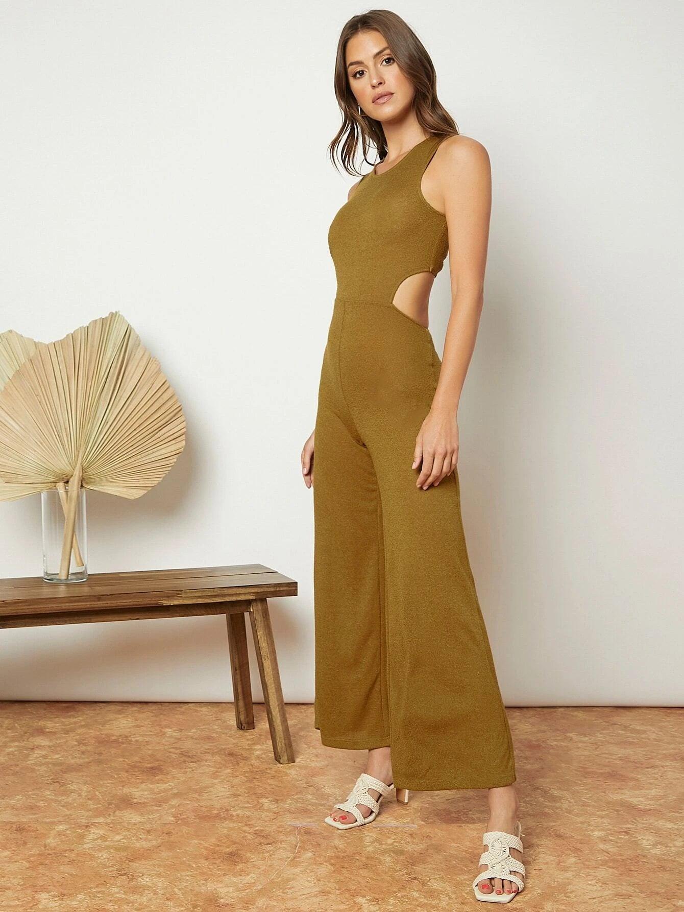 Long Button Detail Sleeveless Jumpsuit-Comfy Jumpsuits