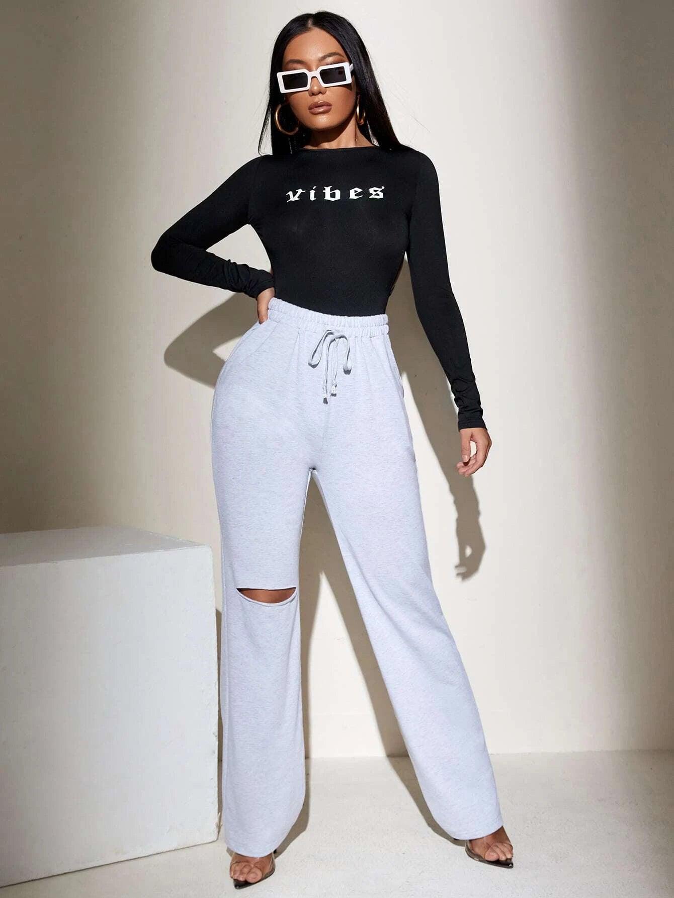 Letter Graphic Criss-Cross Backless Bodysuit-Comfy Jumpsuits