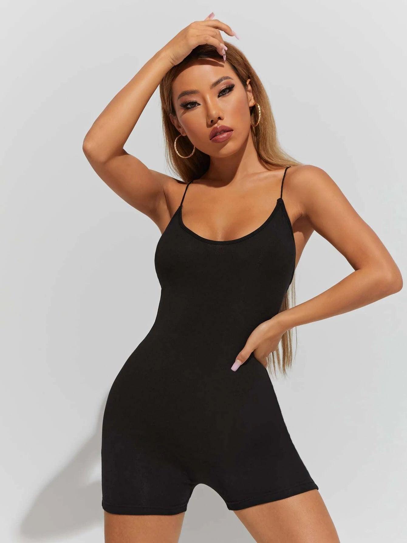 Plain Sleeveless Cami Romper-Comfy Jumpsuits