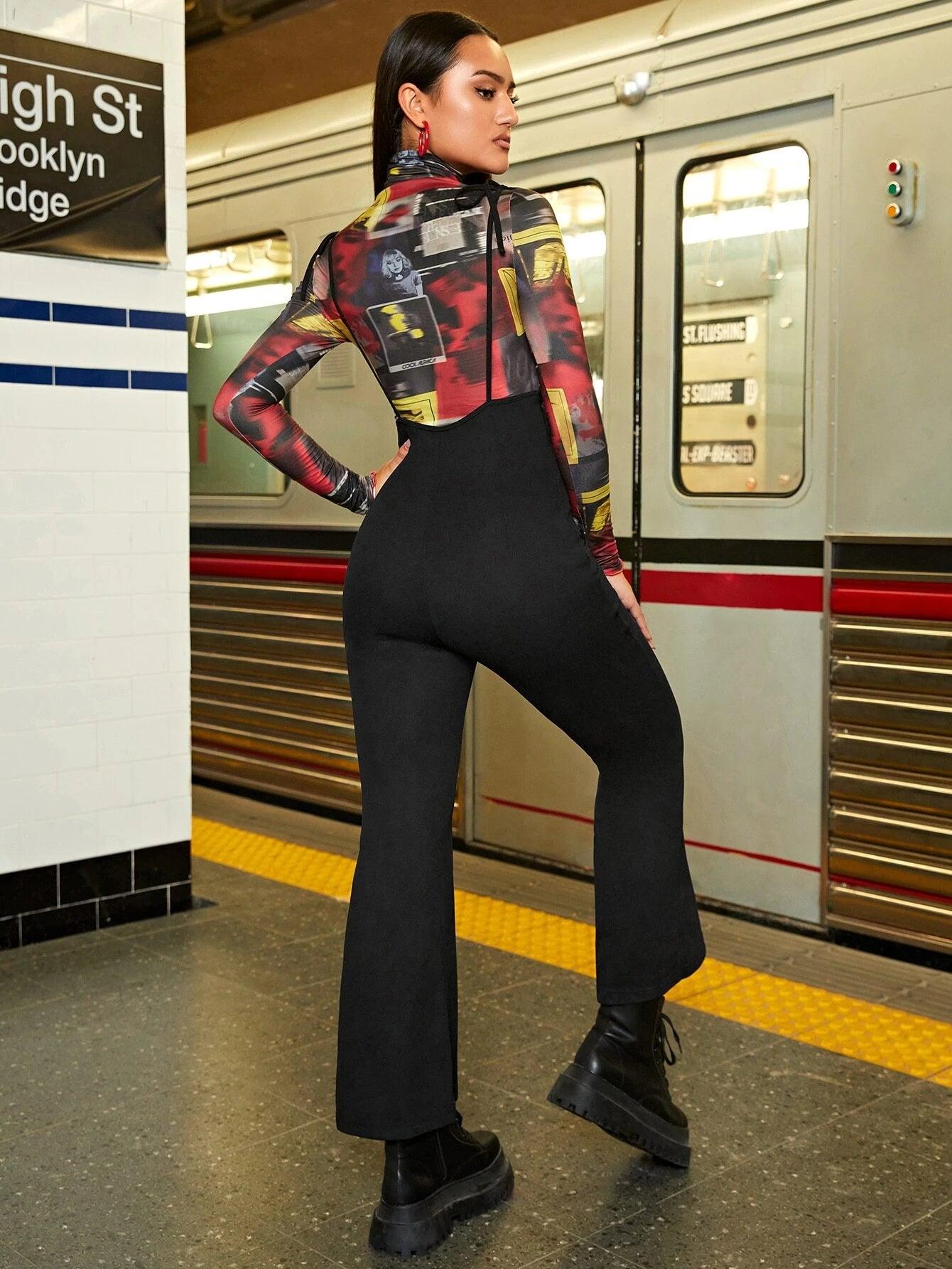 Tie Shoulder Flare Leg Jumpsuit-Comfy Jumpsuits