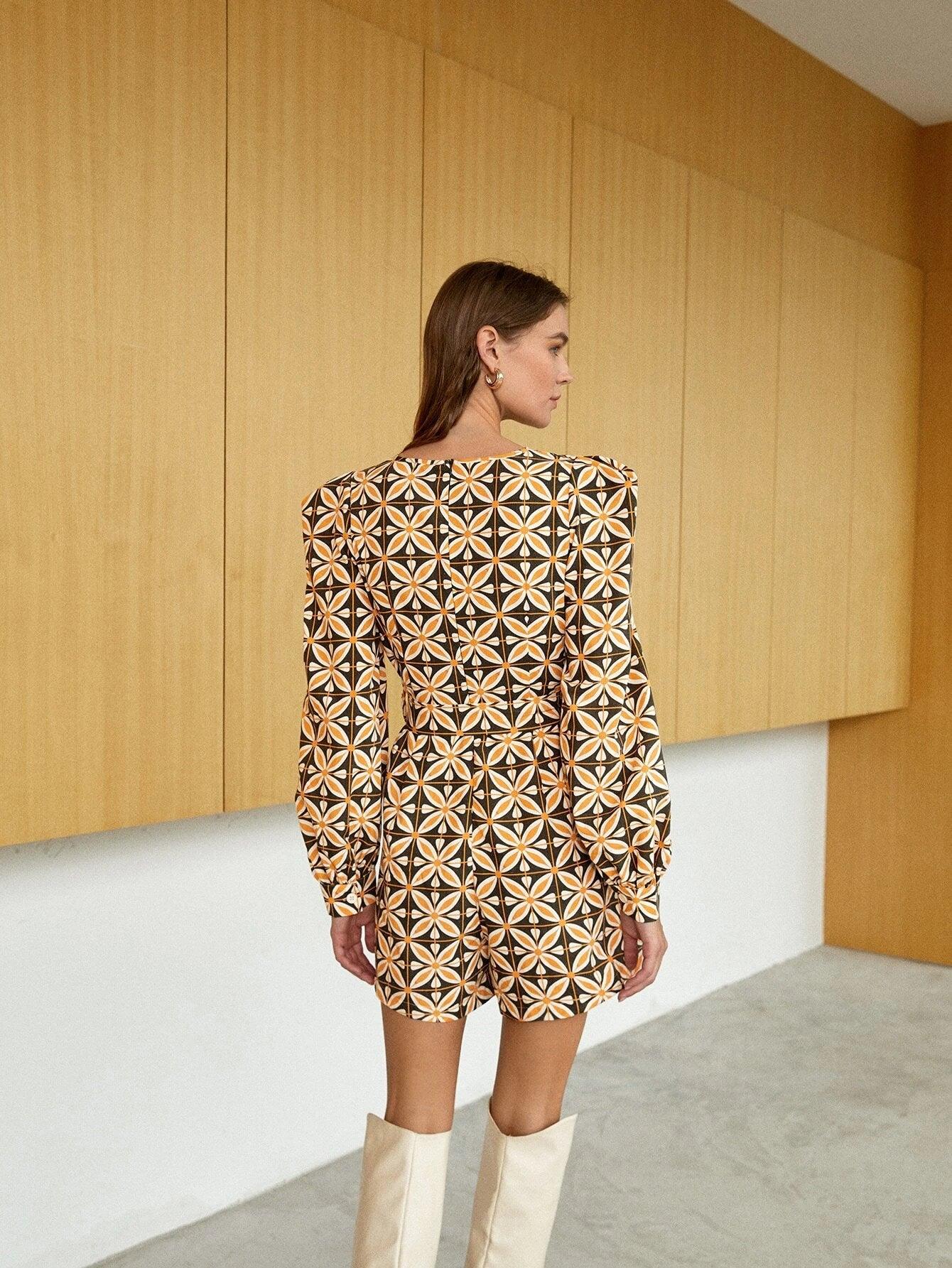 Floral Print Drawstring Romper-Comfy Jumpsuits