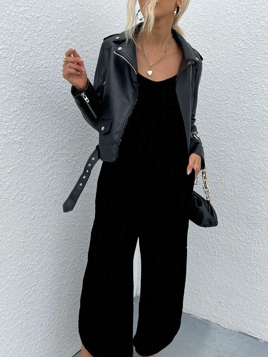 Striped Print Asymmetrical Hem Cami Jumpsuit-Comfy Jumpsuits