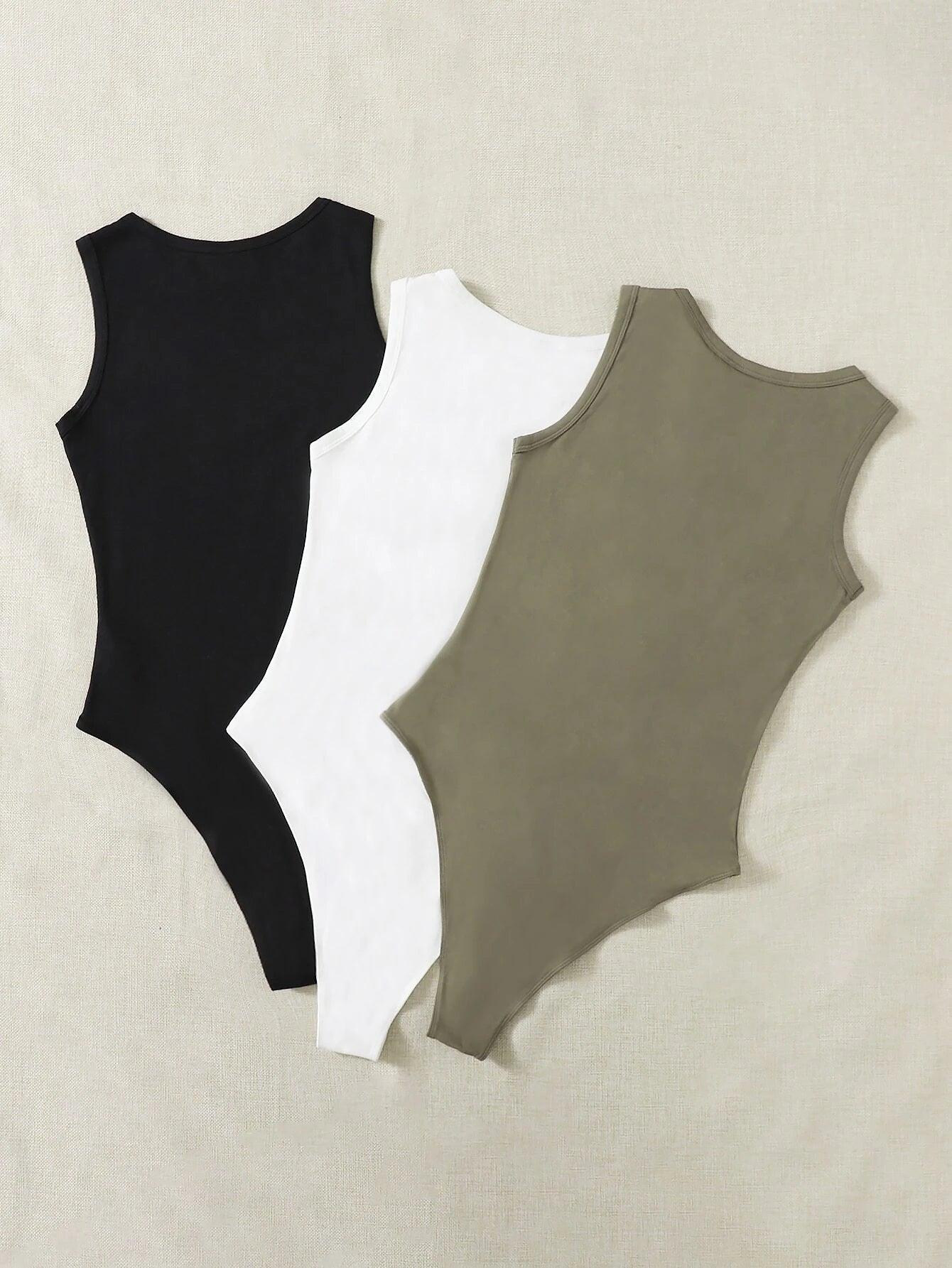 3 Pieces Round Neck Bodysuit-Comfy Jumpsuits