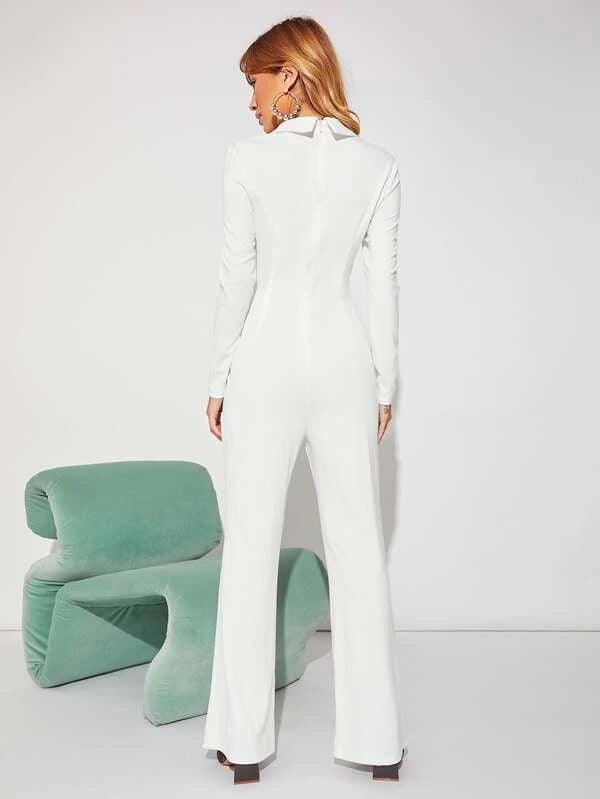 Solid Cut Out Zip Back Plain Jumpsuit-Comfy Jumpsuits