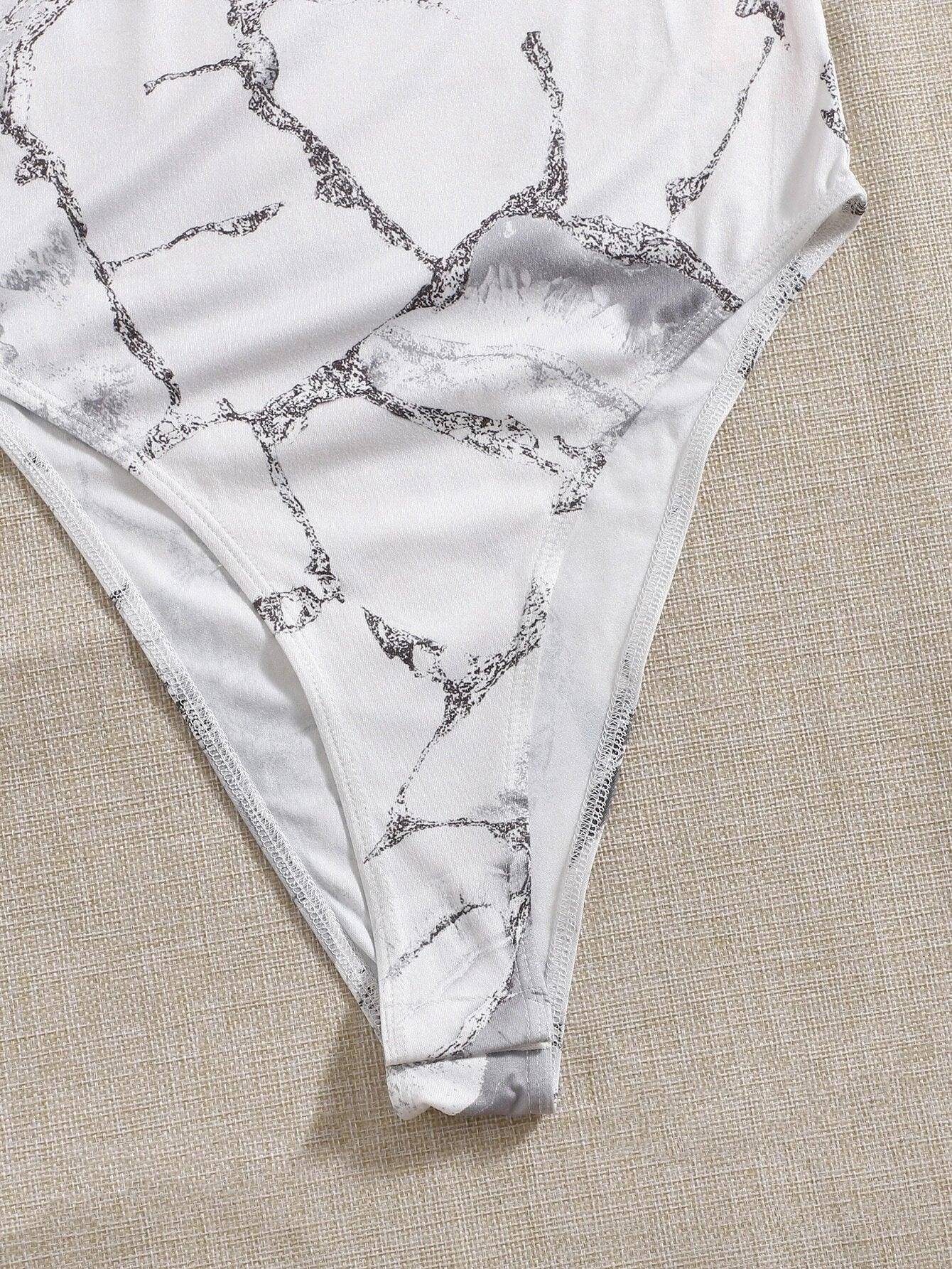 Marble Print Bodysuit-Comfy Jumpsuits