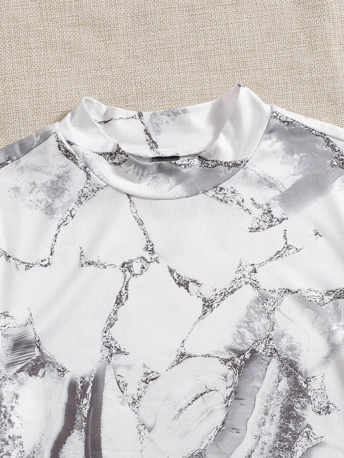 Marble Print Bodysuit-Comfy Jumpsuits